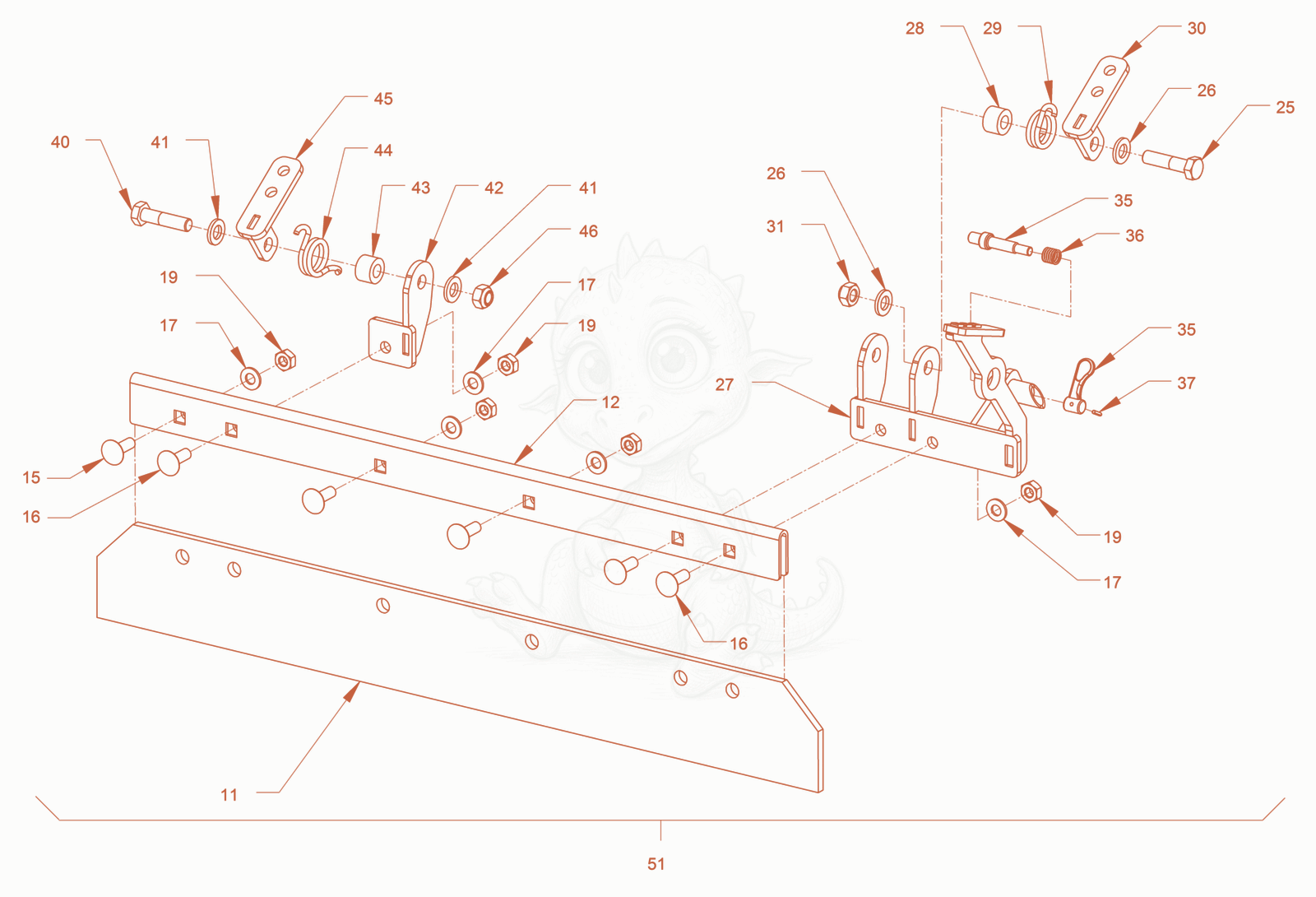 Exploded parts diagram of the scraper of a Wacker Neuson RD18-80, with numbered balloons