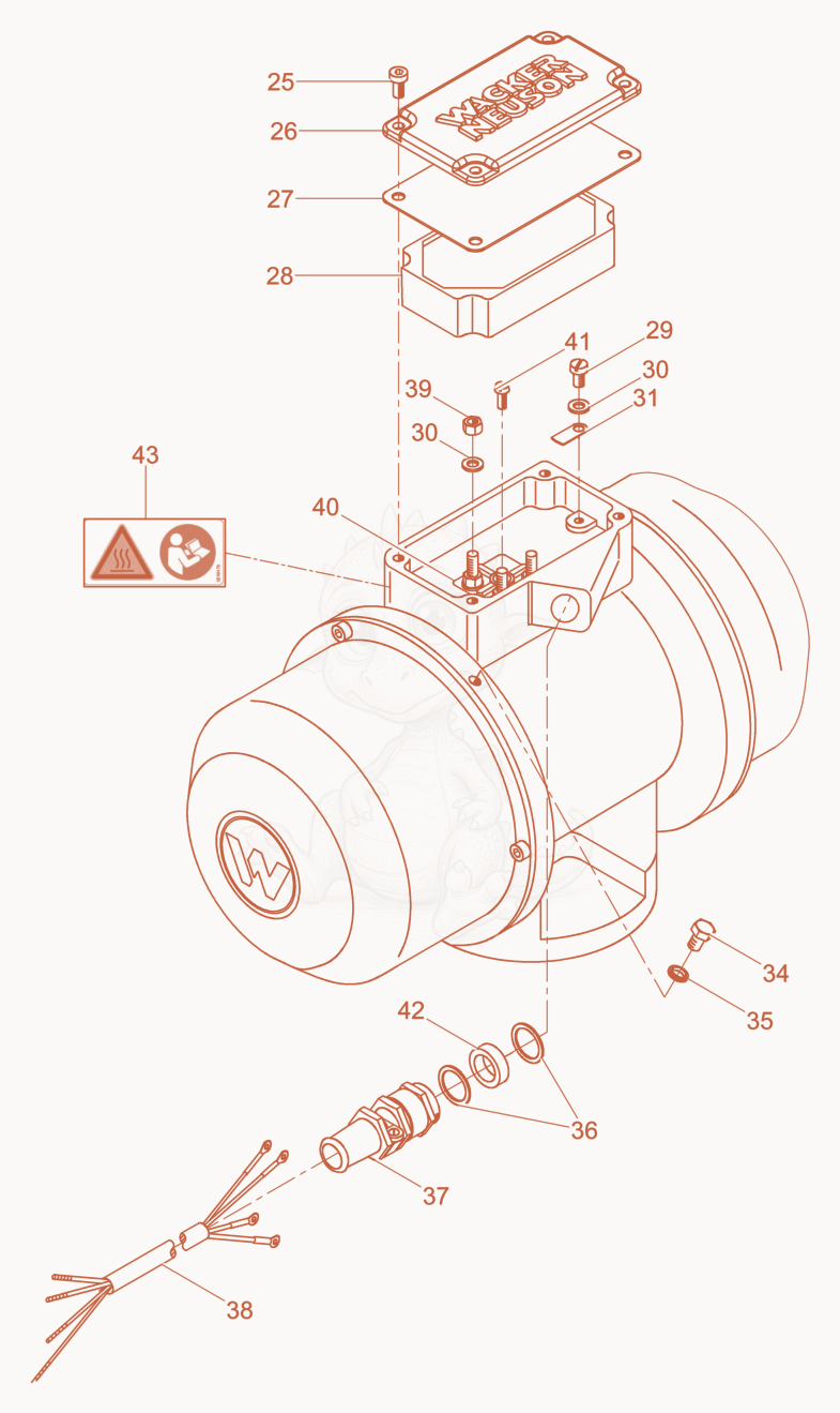 Despiece del External Vibrator cpl. de una máquina Wacker Neuson AR43/6/042, con globos numerados