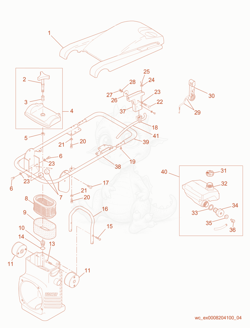 Exploded parts diagram of the Air Cleaner cpl. of a Wacker Neuson BS700, with numbered balloons