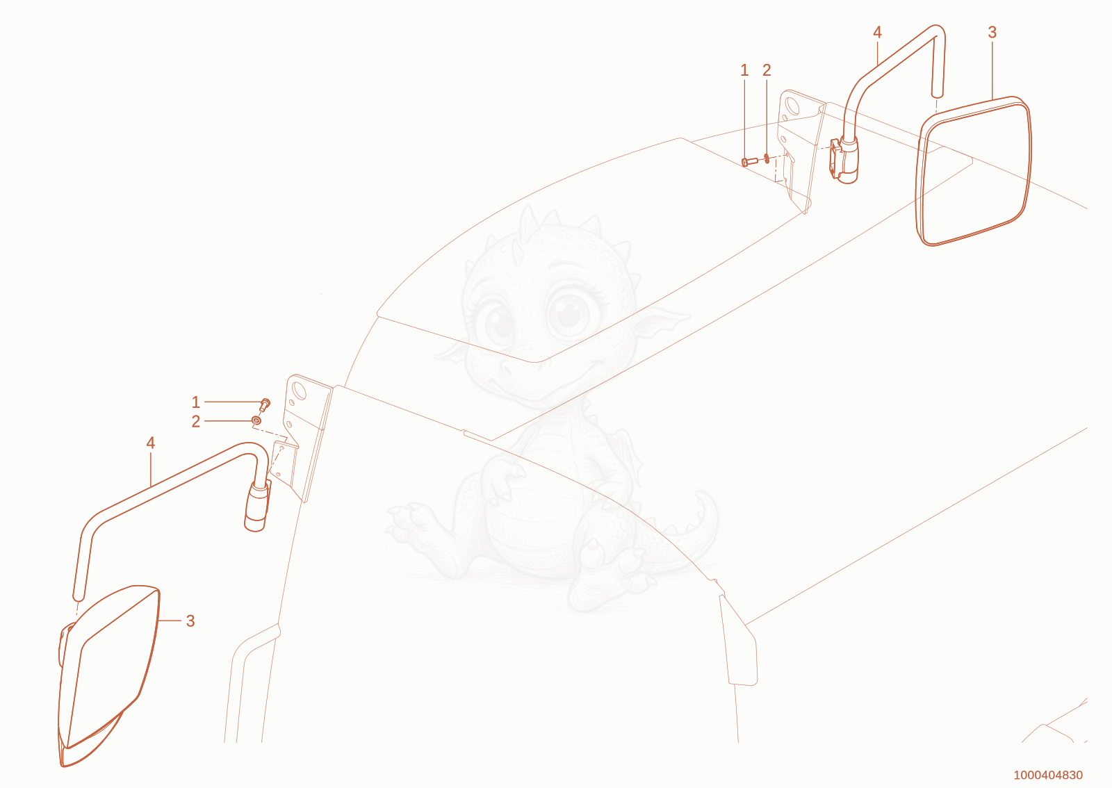 Exploded parts diagram of the rearview mirror of a Wacker Neuson WL110(WRL90-05), with numbered balloons