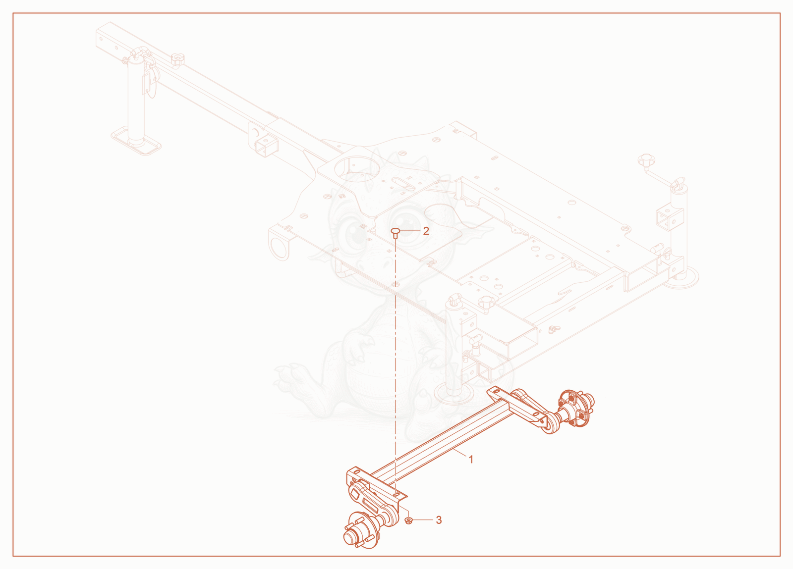 Exploded parts diagram of the Trailer Frame with No Brakes of a Wacker Neuson LTT4, with numbered balloons
