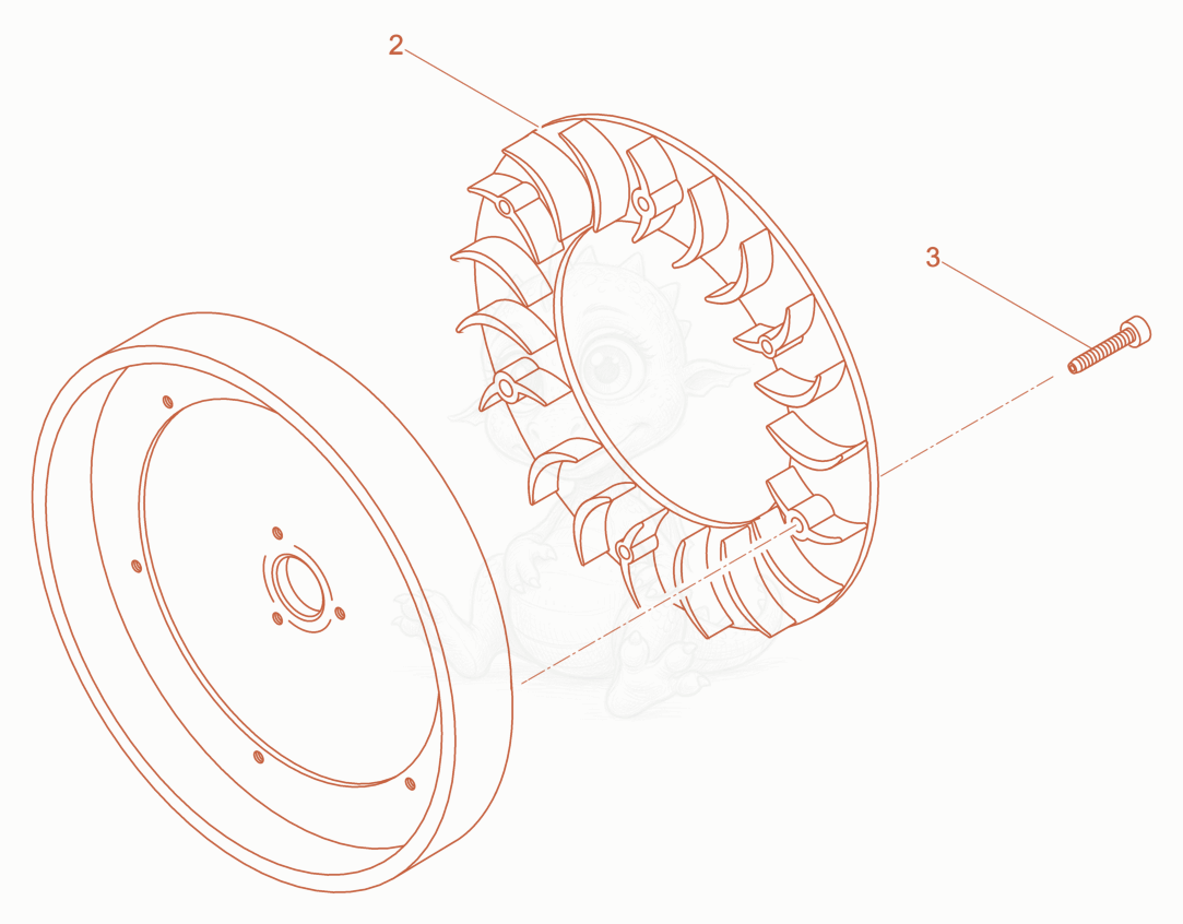 Exploded parts diagram of the Blower, Fly wheel of a Wacker Neuson DPU3750HETS, with numbered balloons