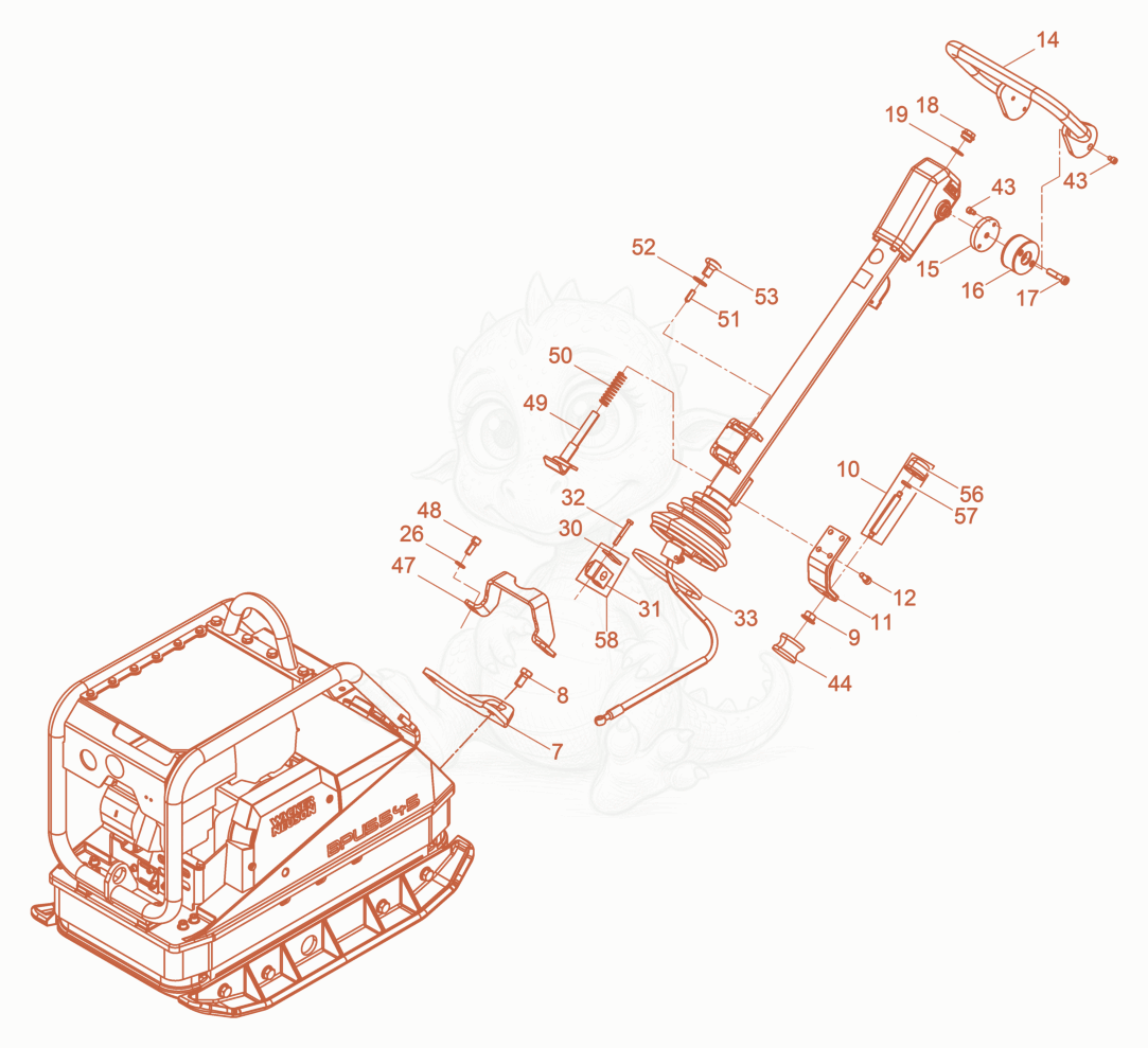 Exploded parts diagram of the Vibratory Plate cpl. of a Wacker Neuson BPU5545A, with numbered balloons