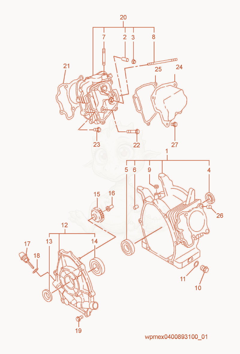 Exploded parts diagram of the Crankcase of a Wacker Neuson VPR70, with numbered balloons