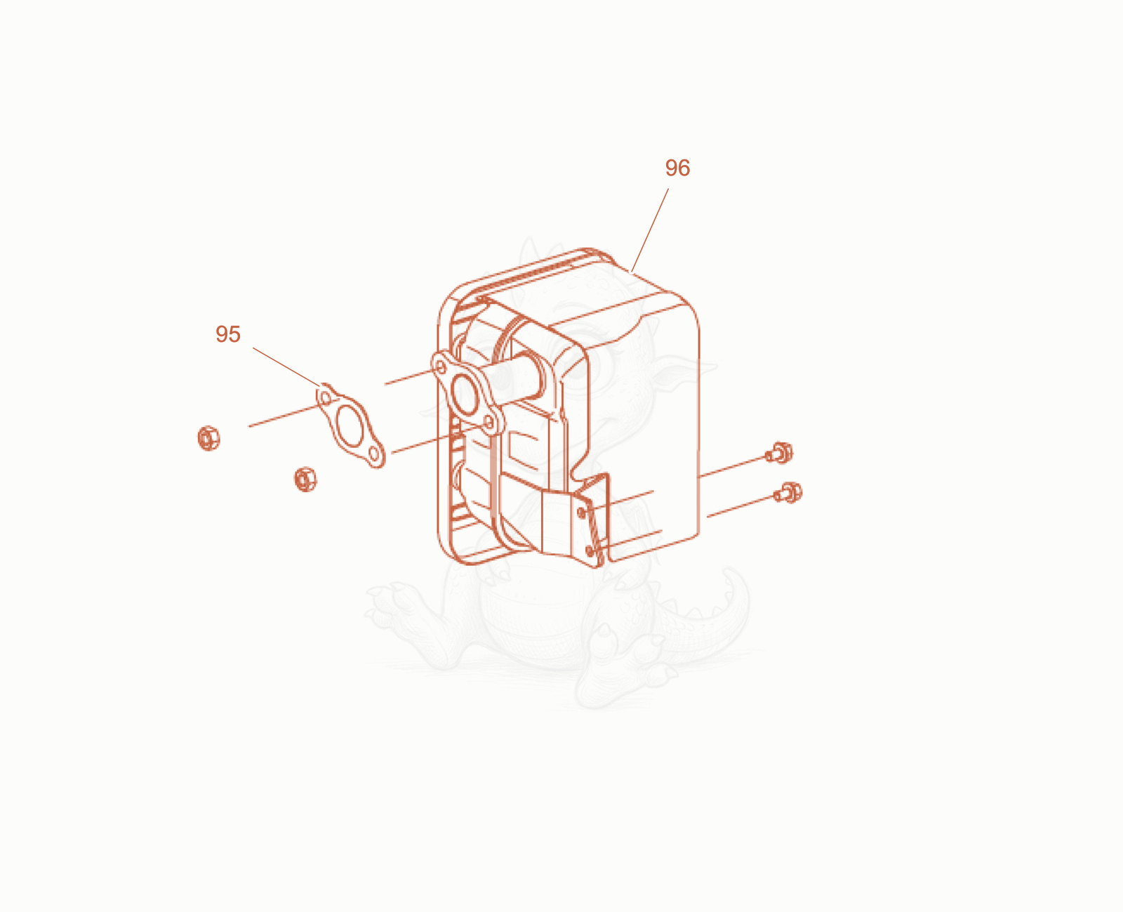 Exploded parts diagram of the Muffler cpl. of a Wacker Neuson GB6000GCE, with numbered balloons