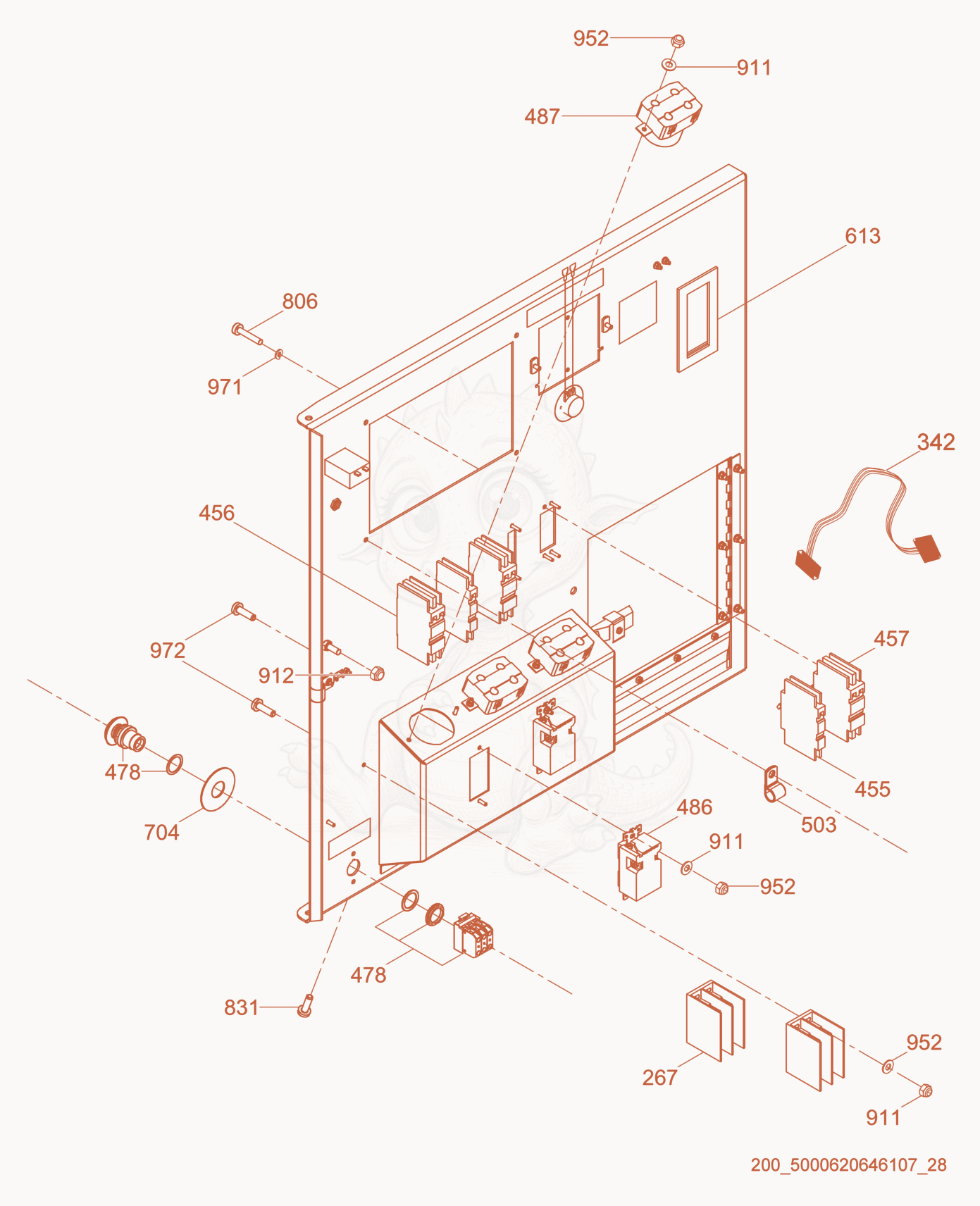 Exploded parts diagram of the Control Panel-Rear of a Wacker Neuson G50, with numbered balloons