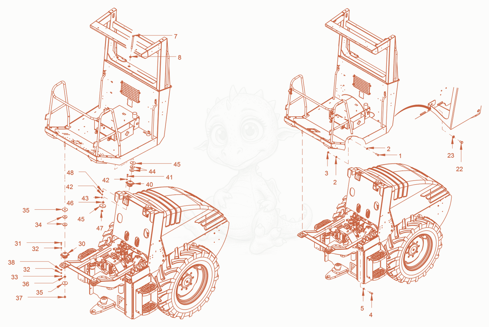 Exploded parts diagram of the Operator Platform of a Wacker Neuson RC70VOUS, with numbered balloons