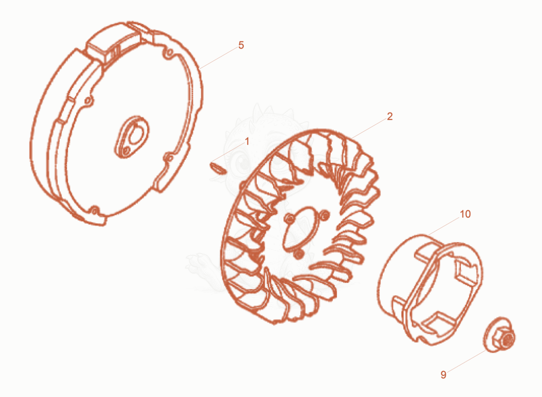 Despiece del Fly wheel de una máquina Wacker Neuson XPSKMAT, con globos numerados