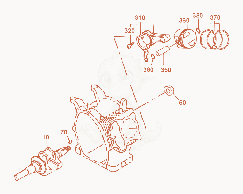 Exploded parts diagram of the Crankshaft/Piston/Connecting Rod of a Wacker Neuson WP1550W, with numbered balloons