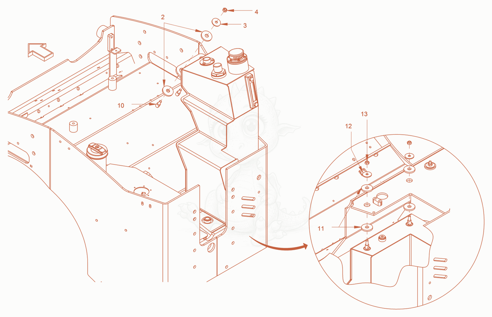 Exploded parts diagram of the oil tank of a Wacker Neuson RD24-100C, with numbered balloons