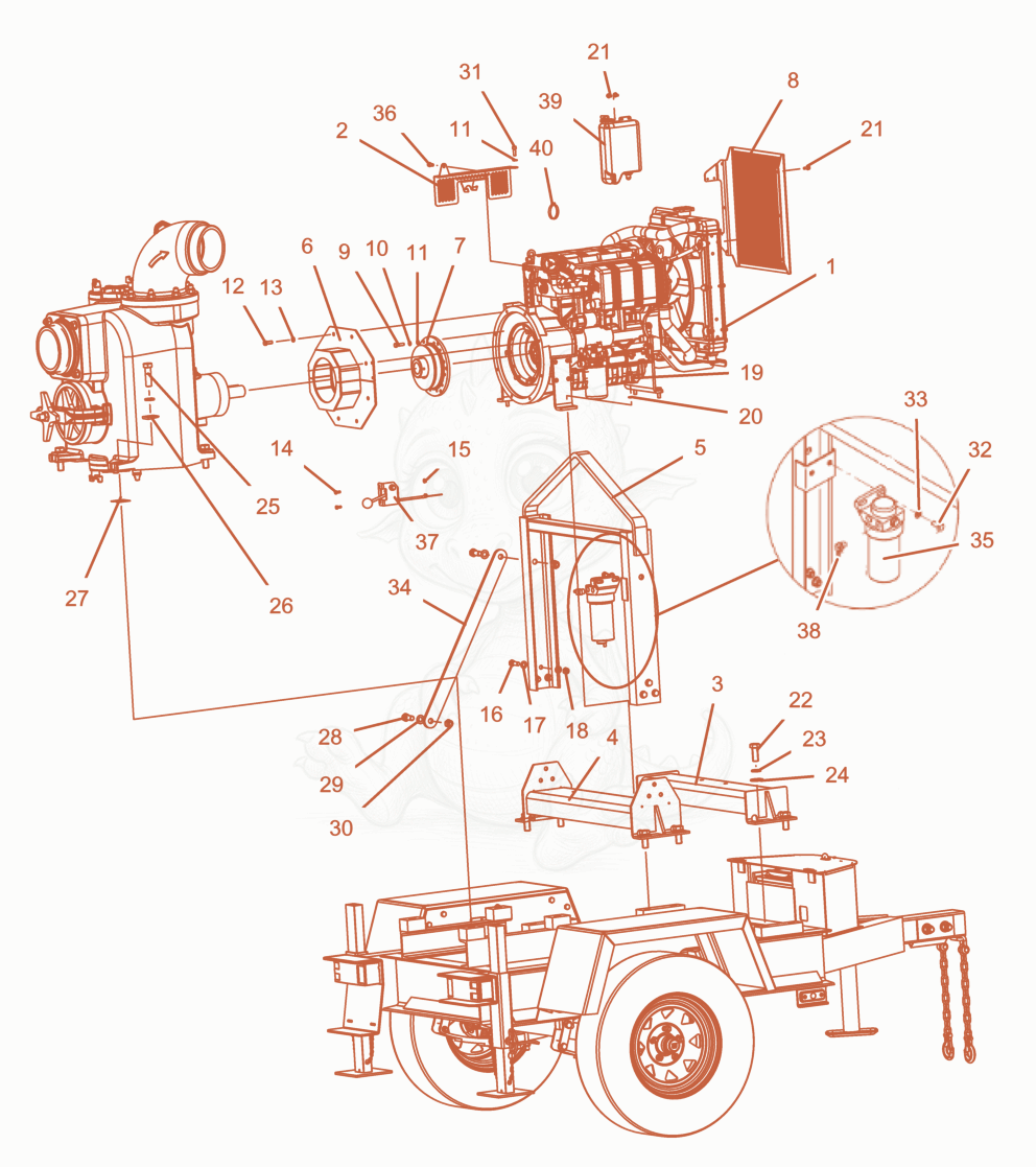 Exploded parts diagram of the Engine Mount of a Wacker Neuson PT6LT, with numbered balloons