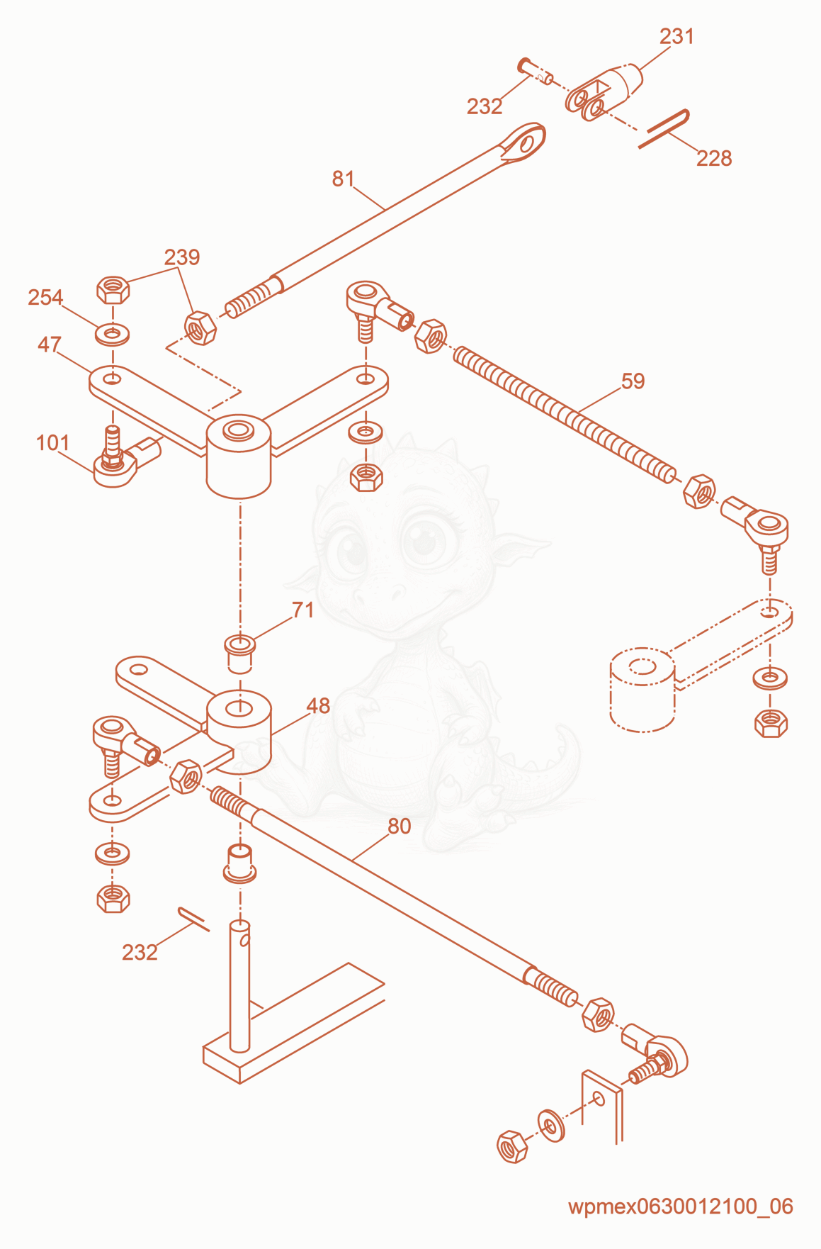 Exploded parts diagram of the Drive Linkage cpl. of a Wacker Neuson RS800A, with numbered balloons