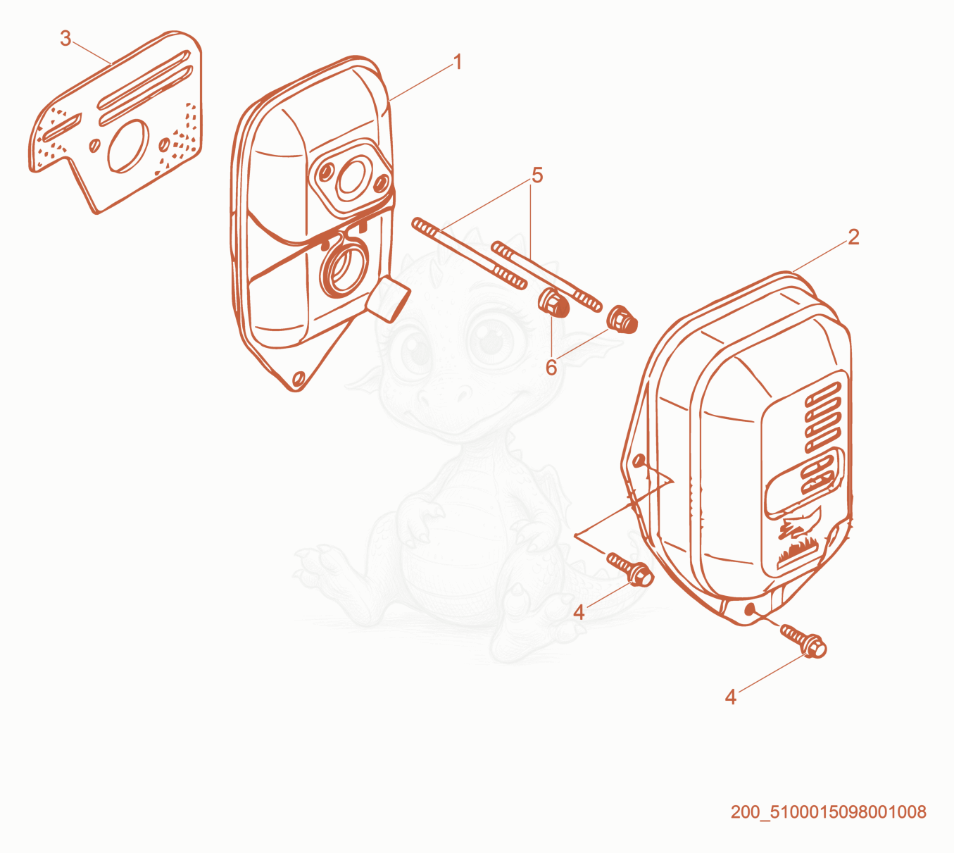 Exploded parts diagram of the Muffler of a Wacker Neuson BS50-4AS, with numbered balloons