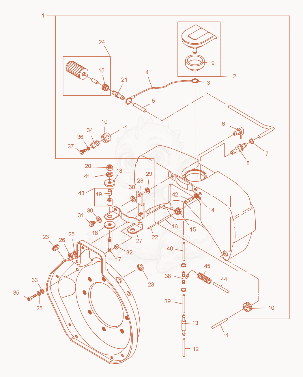 Exploded parts diagram of the Fuel Tank of a Wacker Neuson DPS1850HASPHALT, with numbered balloons