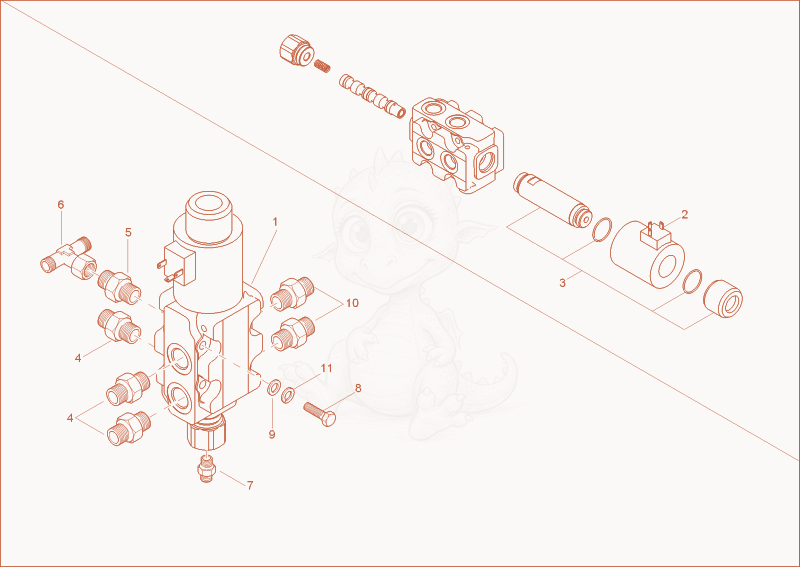 Exploded parts diagram of the change over valve of a Wacker Neuson 3703RD, with numbered balloons