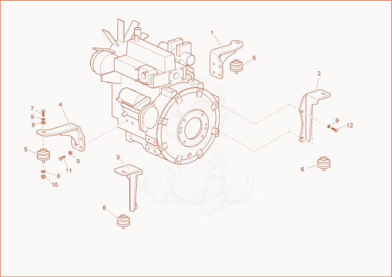 Exploded parts diagram of the Engine bedding of a Wacker Neuson TD18, with numbered balloons