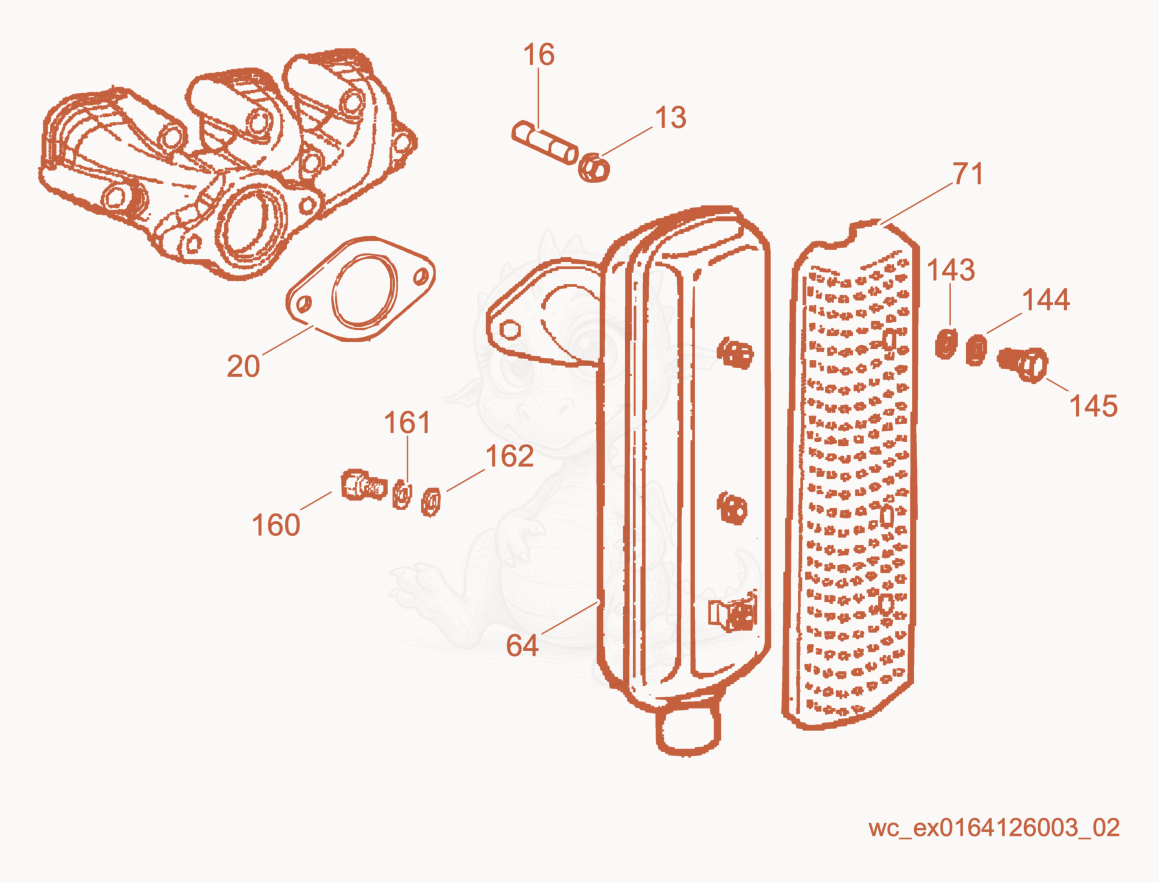 Exploded parts diagram of the Muffler of a Wacker Neuson CRT48-35L-PSEU, with numbered balloons