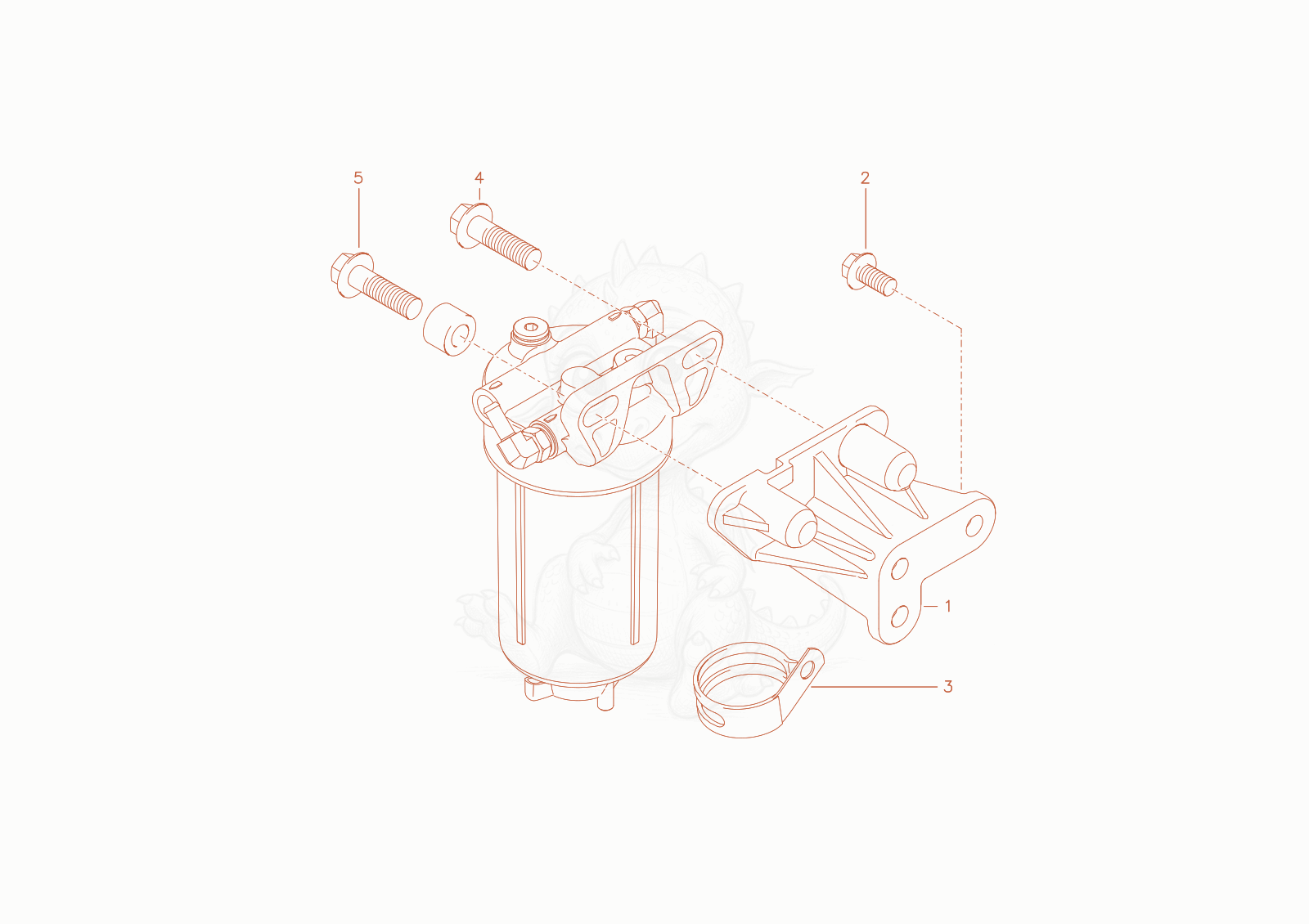 Exploded parts diagram of the bracket fuelfilter of a Wacker Neuson TH522STAGEV, with numbered balloons