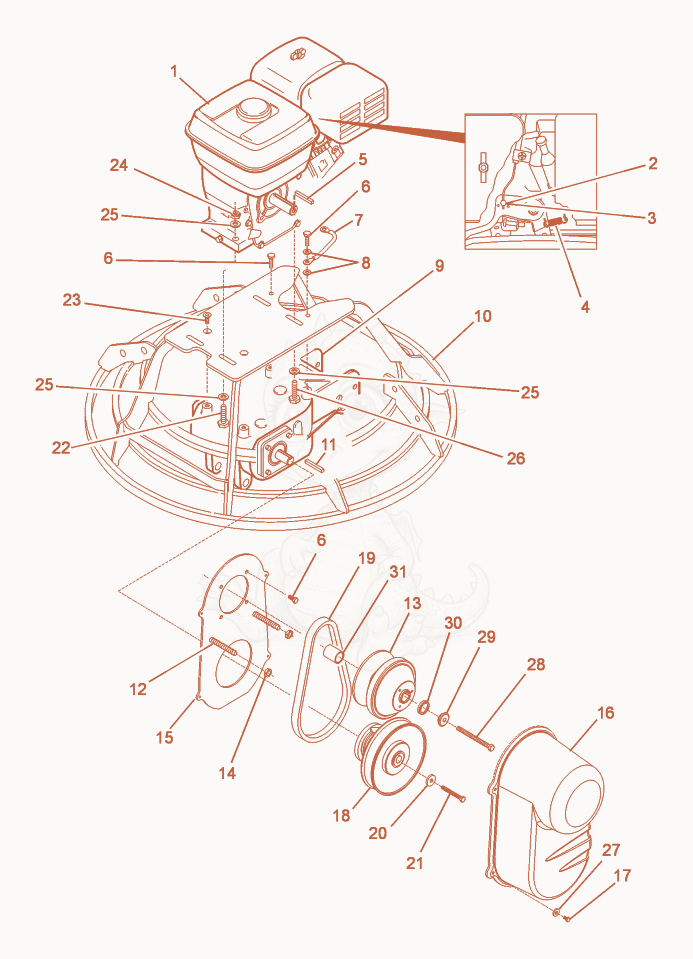 Exploded parts diagram of the Drive System/Engine of a Wacker Neuson CT36AVT, with numbered balloons