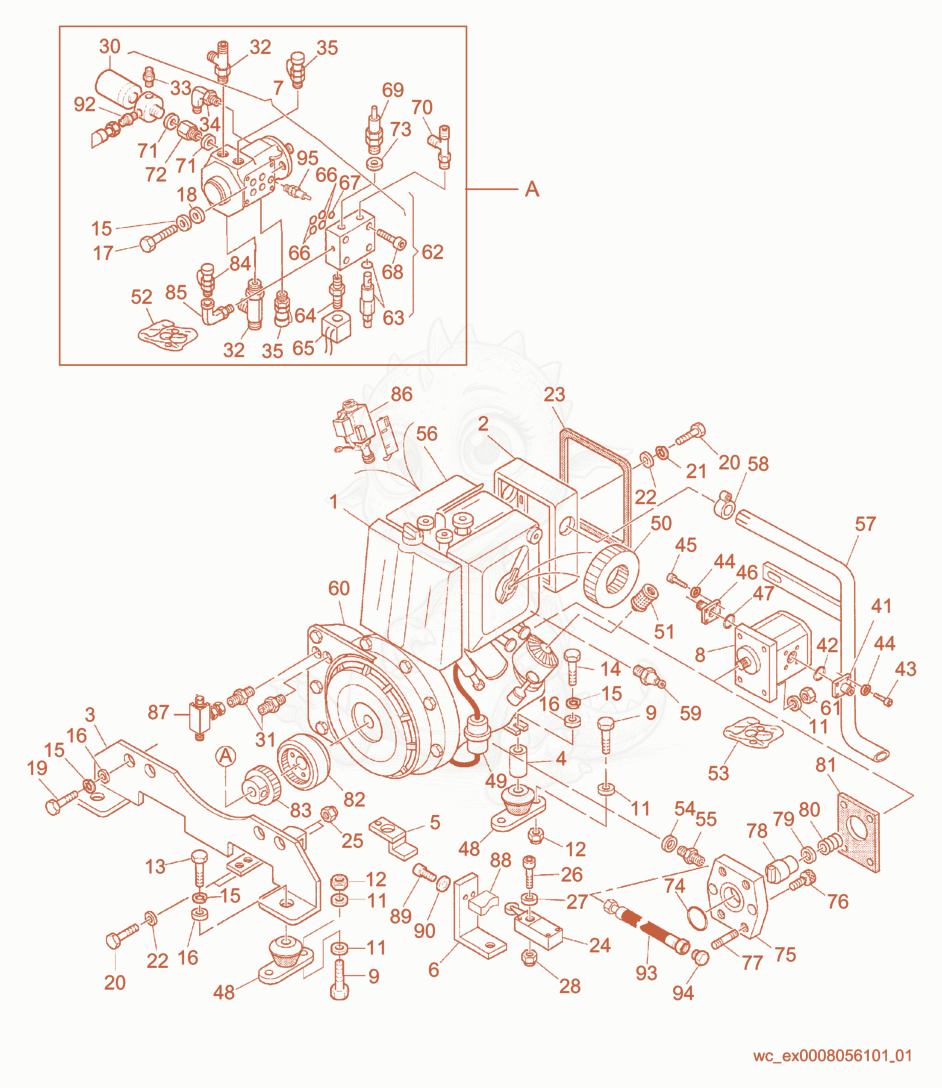 Exploded parts diagram of the Engine Compartment of a Wacker Neuson RD10, with numbered balloons