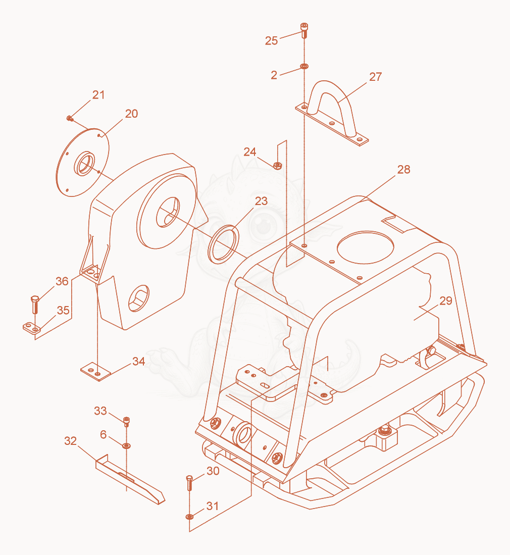 Despiece del Vibratory Plate cpl. de una máquina Wacker Neuson BPU2440A, con globos numerados