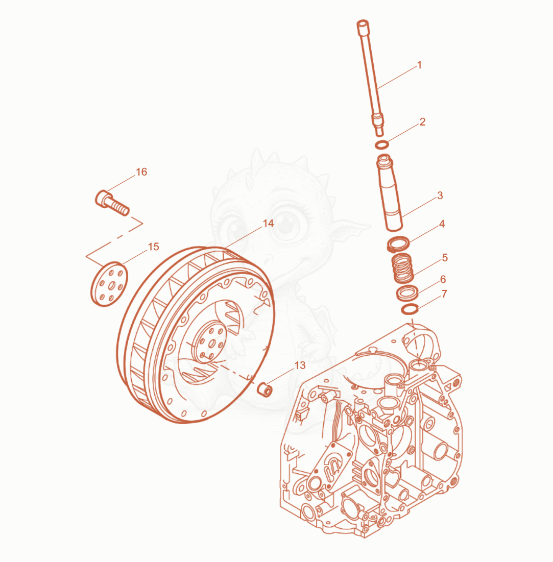 Exploded parts diagram of the Push rod, Fly wheel of a Wacker Neuson RD7HEH, with numbered balloons