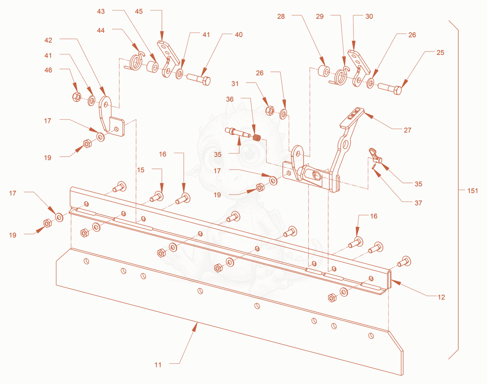 Exploded parts diagram of the scraper of a Wacker Neuson RD18-100, with numbered balloons