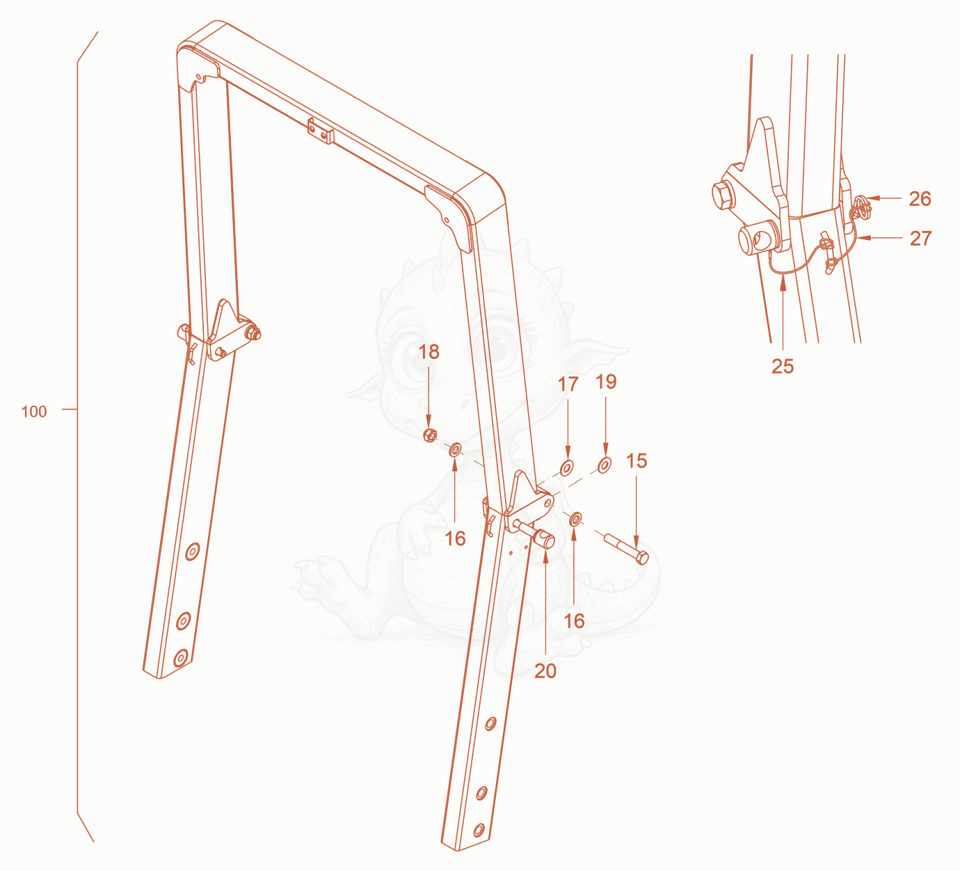 Exploded parts diagram of the roll over protection of a Wacker Neuson RD24-100E, with numbered balloons