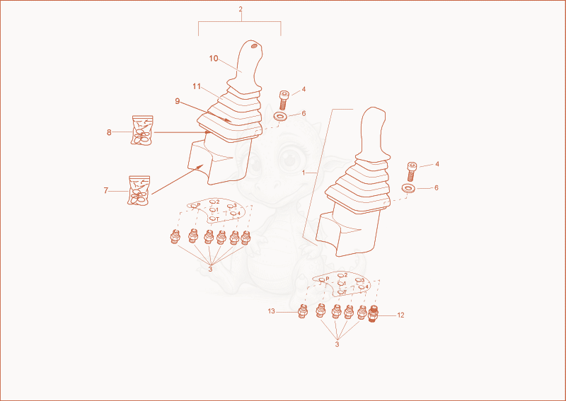 Exploded parts diagram of the joystick of a Wacker Neuson 1402PRIMUSFORCE, with numbered balloons