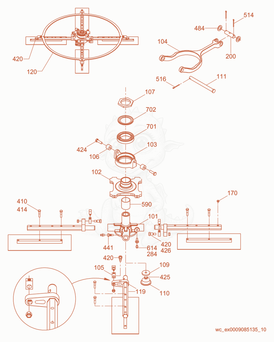 Exploded parts diagram of the Blade Mechanism-Left of a Wacker Neuson CRT48-25K-L, with numbered balloons