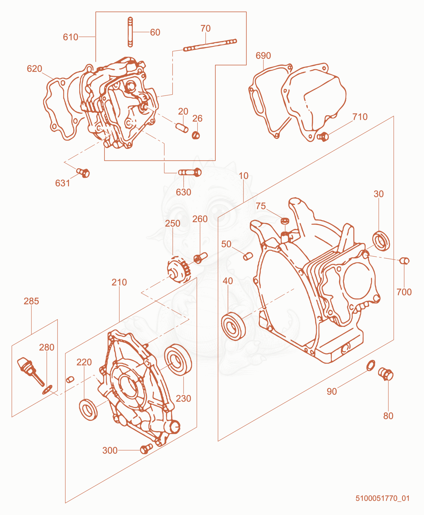 Exploded parts diagram of the Crankcase cpl. of a Wacker Neuson CT36-6, with numbered balloons