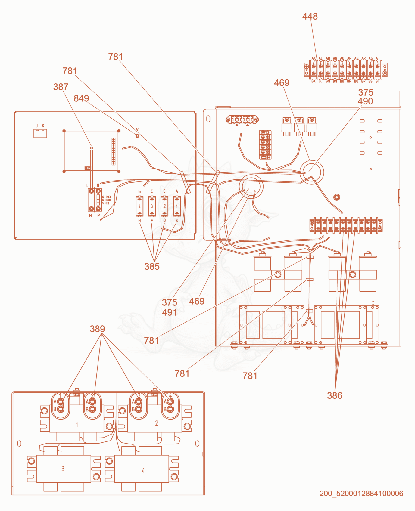 Exploded parts diagram of the Control Box Wiring Diagram of a Wacker Neuson LTW20Z3-V, with numbered balloons