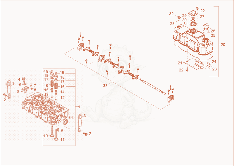 Exploded parts diagram of the CYLINDER HEAD, VALVE COVER of a Wacker Neuson 2001, with numbered balloons