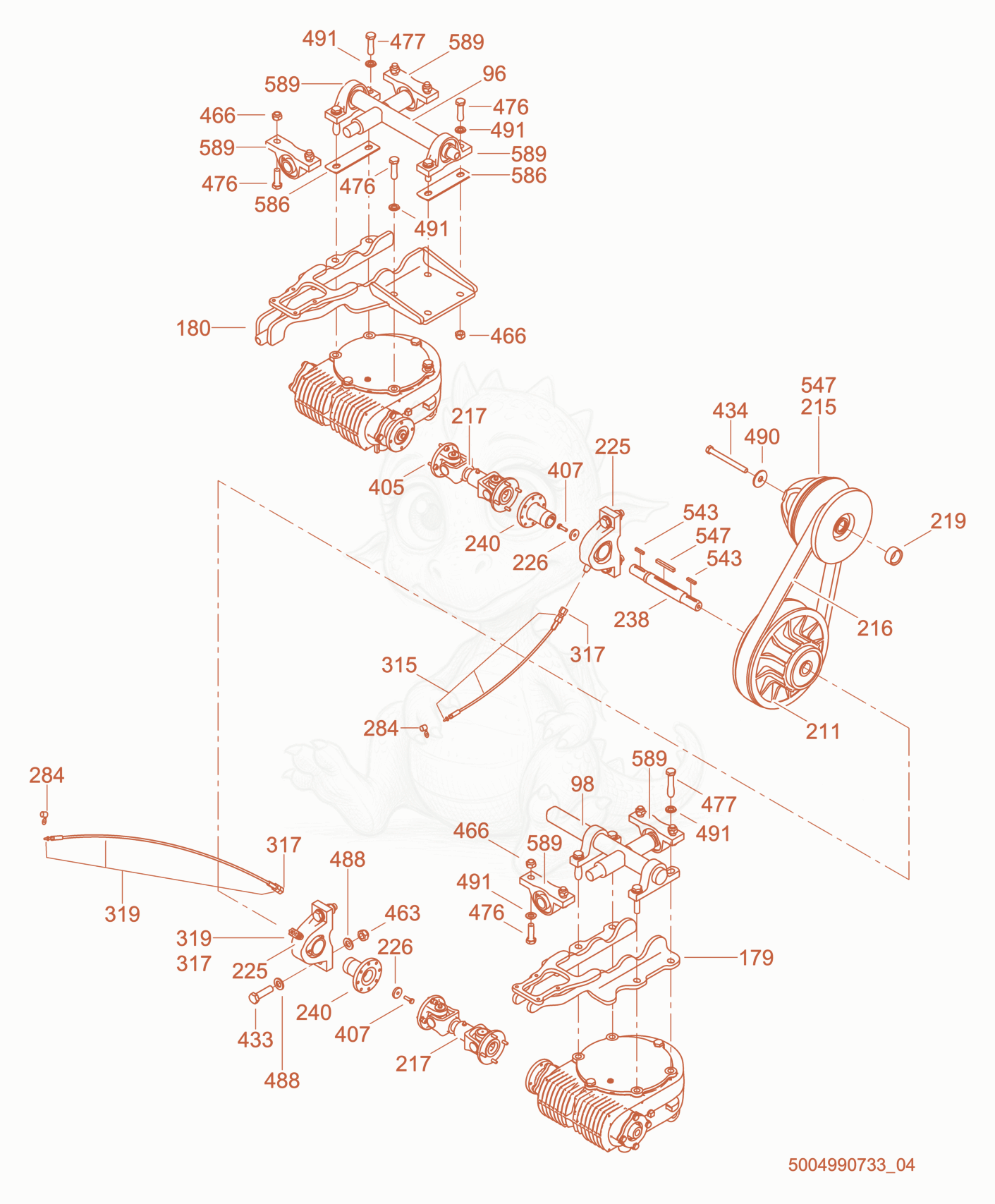 Exploded parts diagram of the Drive cpl. of a Wacker Neuson CRT36-26A, with numbered balloons