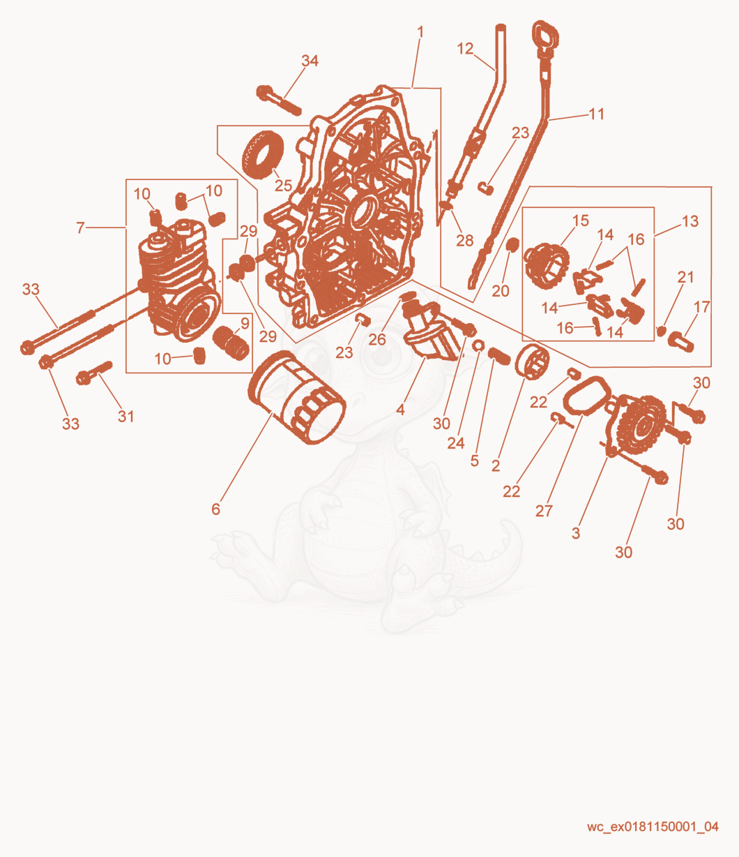 Exploded parts diagram of the Crankcase Cover of a Wacker Neuson CRT36-26A, with numbered balloons