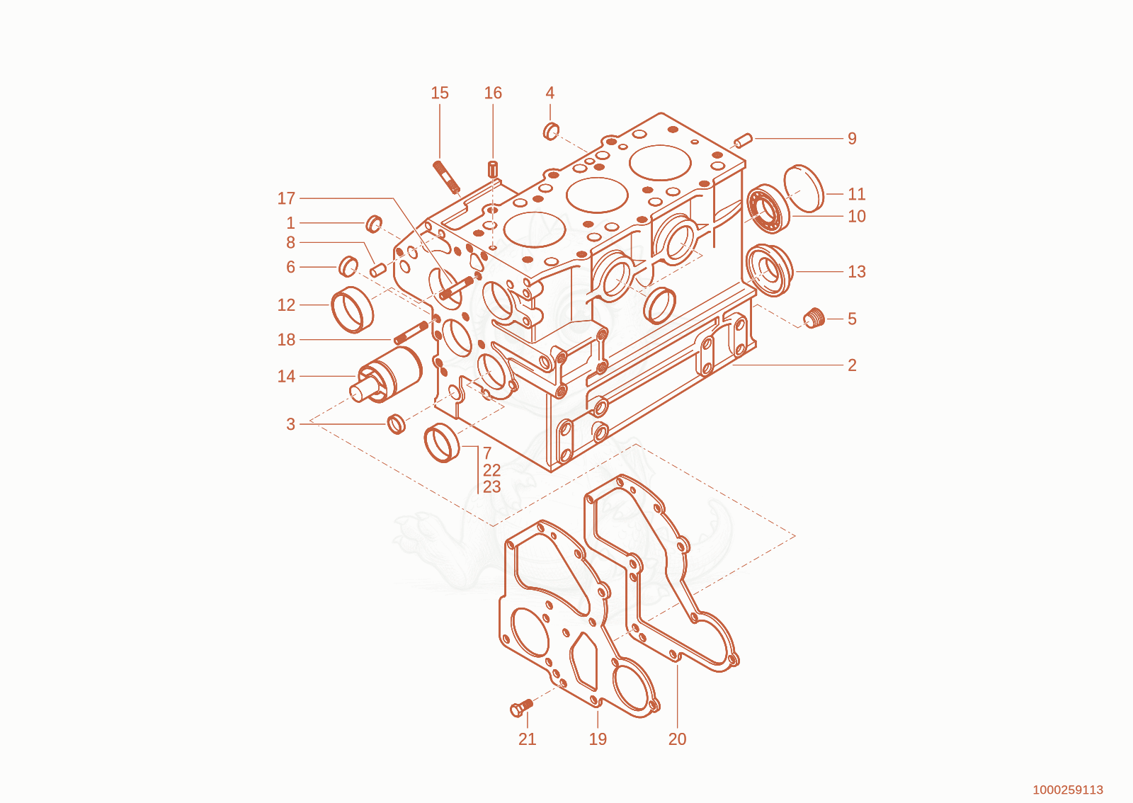 Exploded parts diagram of the cylinder block of a Wacker Neuson WL18, with numbered balloons