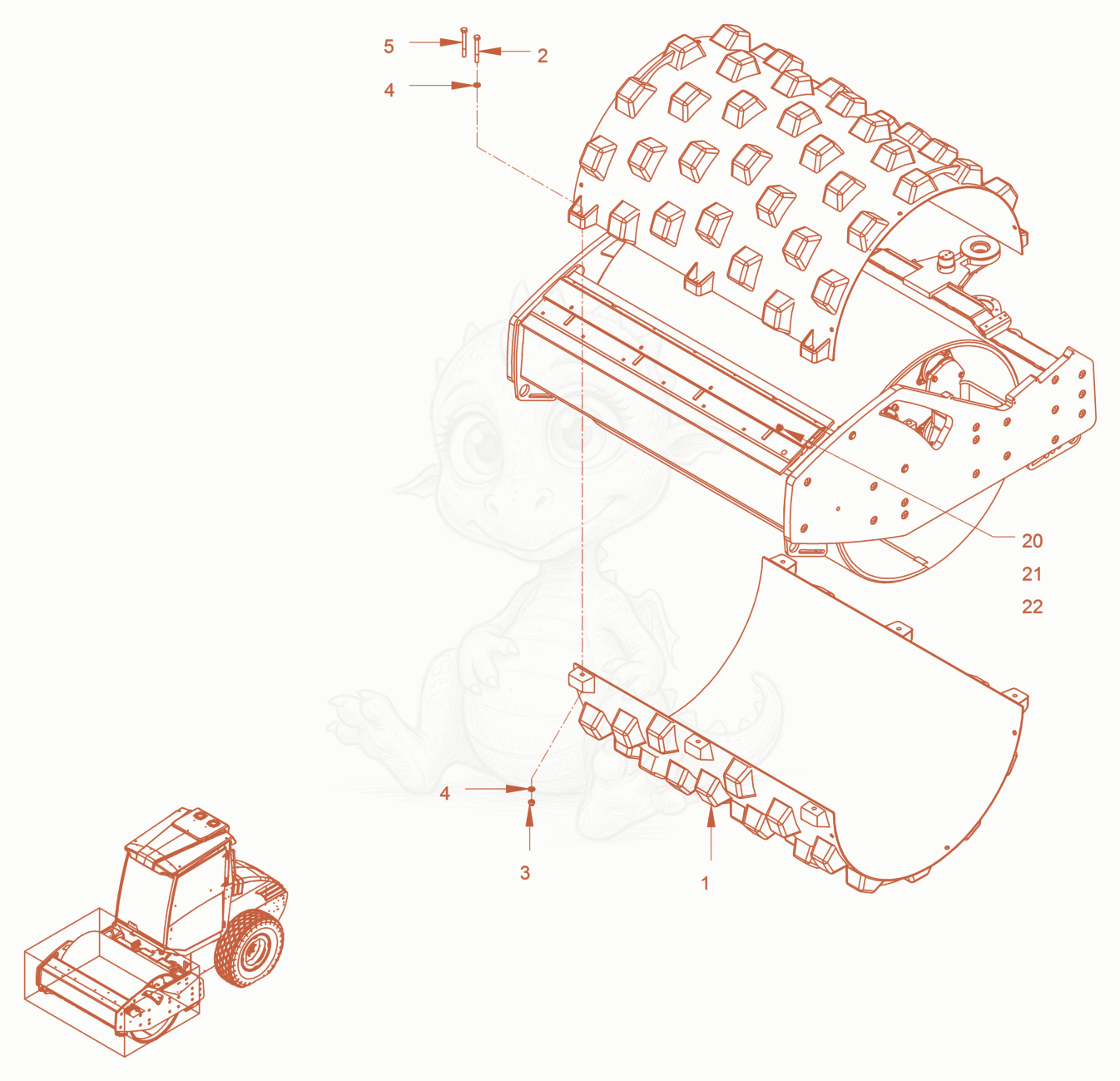 Exploded parts diagram of the Padfoot Segments of a Wacker Neuson RC70VOUS, with numbered balloons