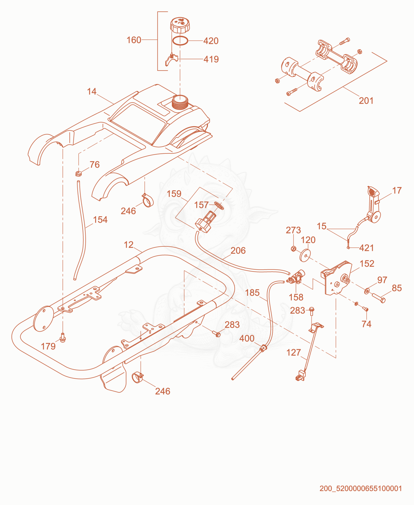 Exploded parts diagram of the Guide Handle cpl. of a Wacker Neuson BS50-2, with numbered balloons