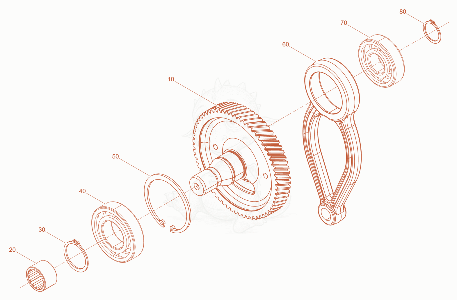 Exploded parts diagram of the Crank gear WM80 of a Wacker Neuson BS62-2/28, with numbered balloons