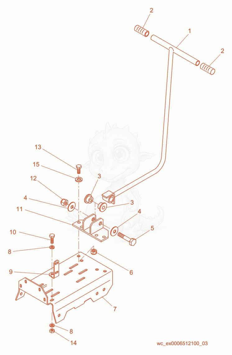 Exploded parts diagram of the Guide Handle cpl. of a Wacker Neuson VPR1330, with numbered balloons