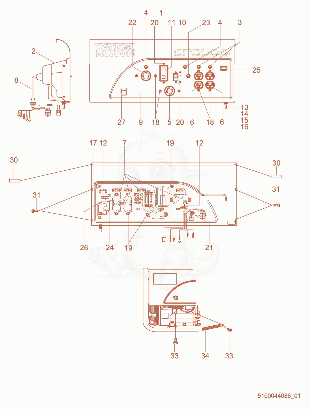Exploded parts diagram of the Control Box cpl. of a Wacker Neuson GP5600A, with numbered balloons