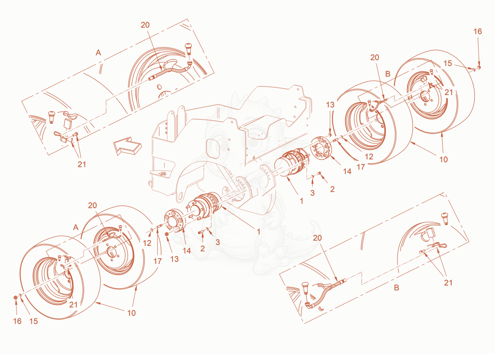 Exploded parts diagram of the mounting of a Wacker Neuson RD28-120CCN, with numbered balloons