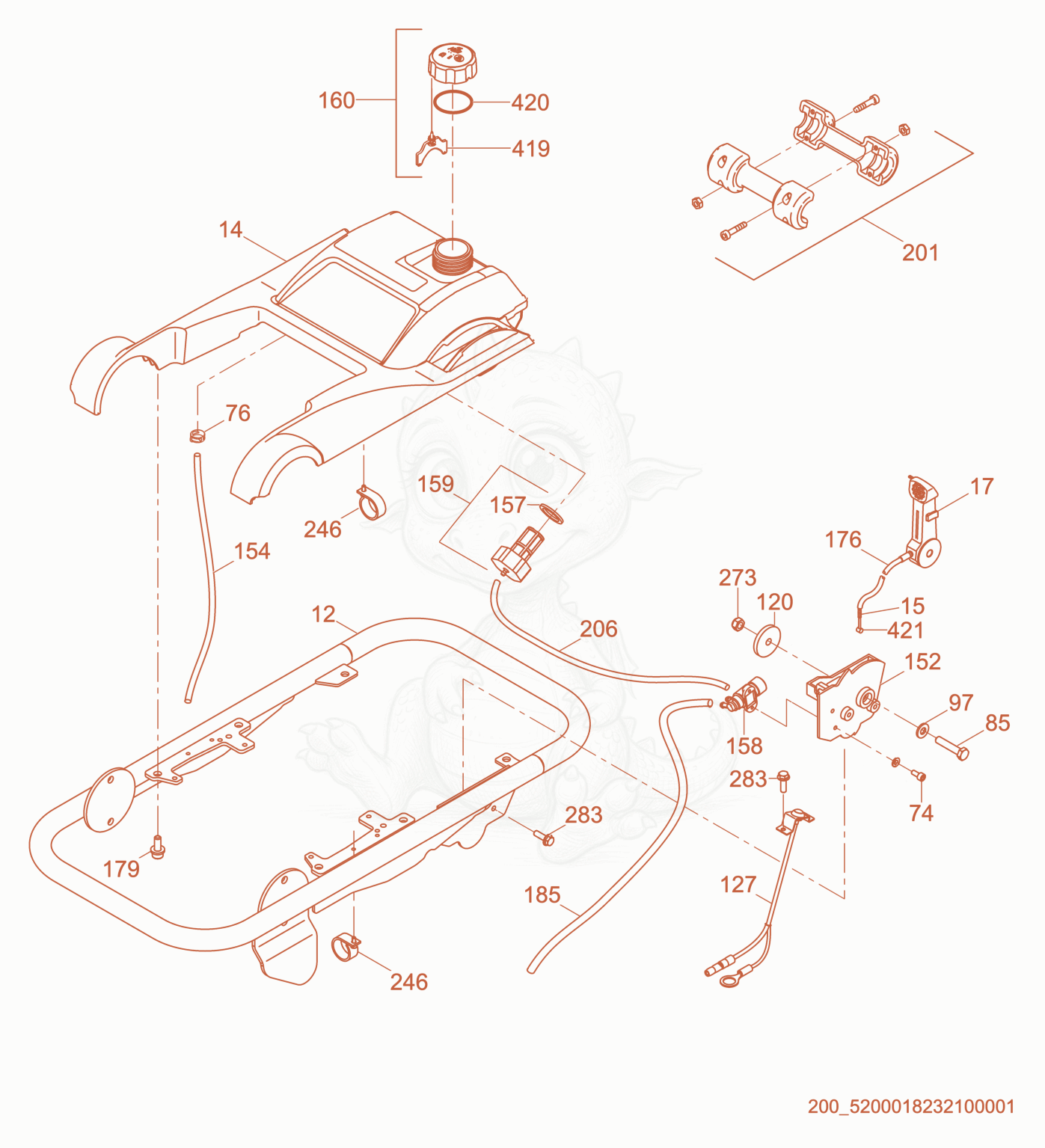 Exploded parts diagram of the Guide Handle cpl. of a Wacker Neuson BS60-4AS, with numbered balloons