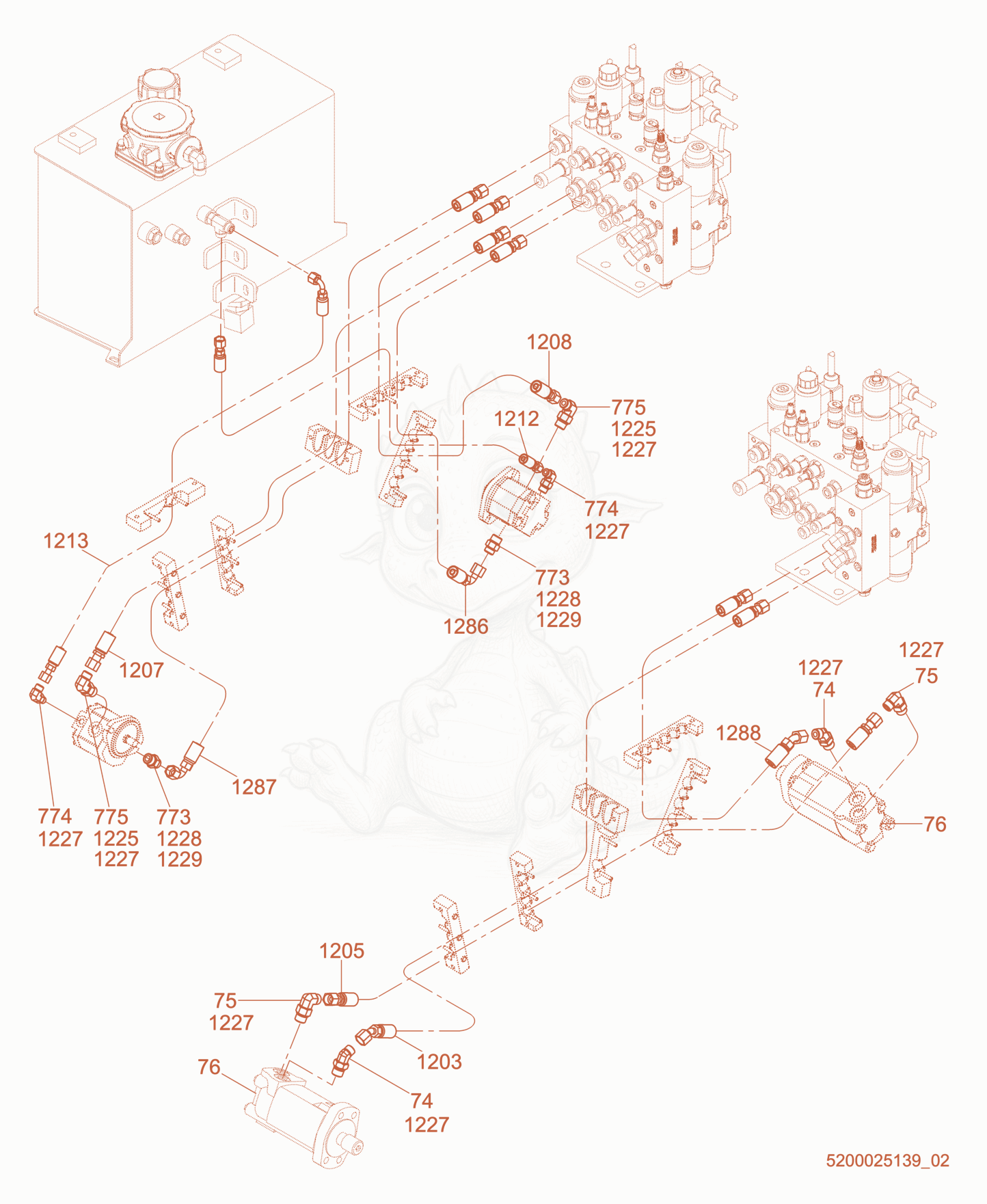 Exploded parts diagram of the Hydraulic Piping of a Wacker Neuson RTK82-SC3, with numbered balloons