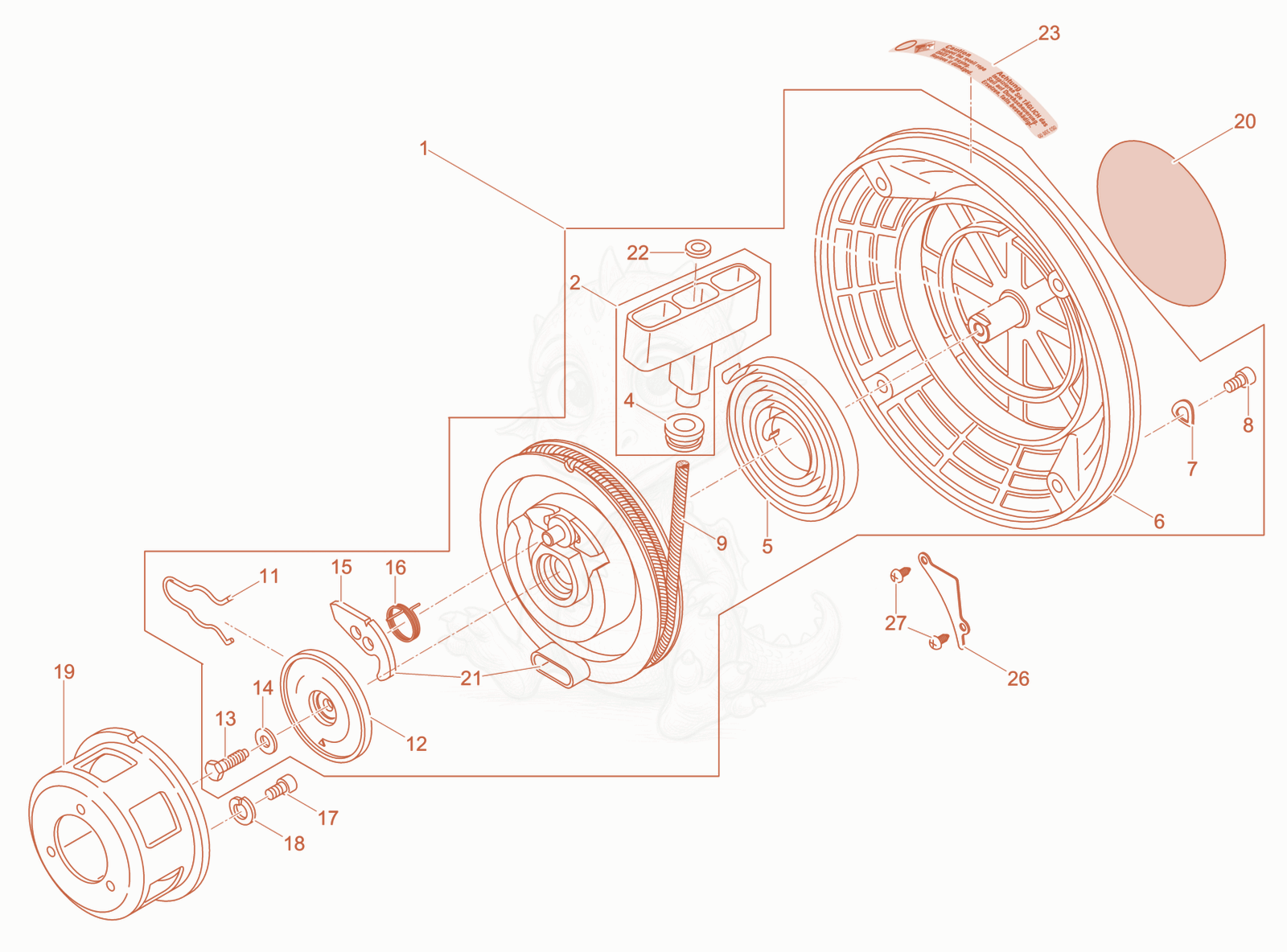 Exploded parts diagram of the Recoil starter of a Wacker Neuson DPU2550H, with numbered balloons