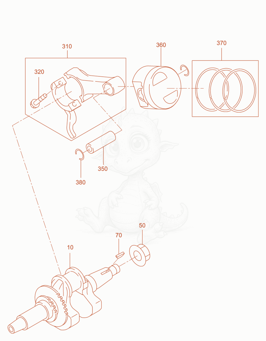 Exploded parts diagram of the Crankshaft cpl. of a Wacker Neuson GH3500, with numbered balloons