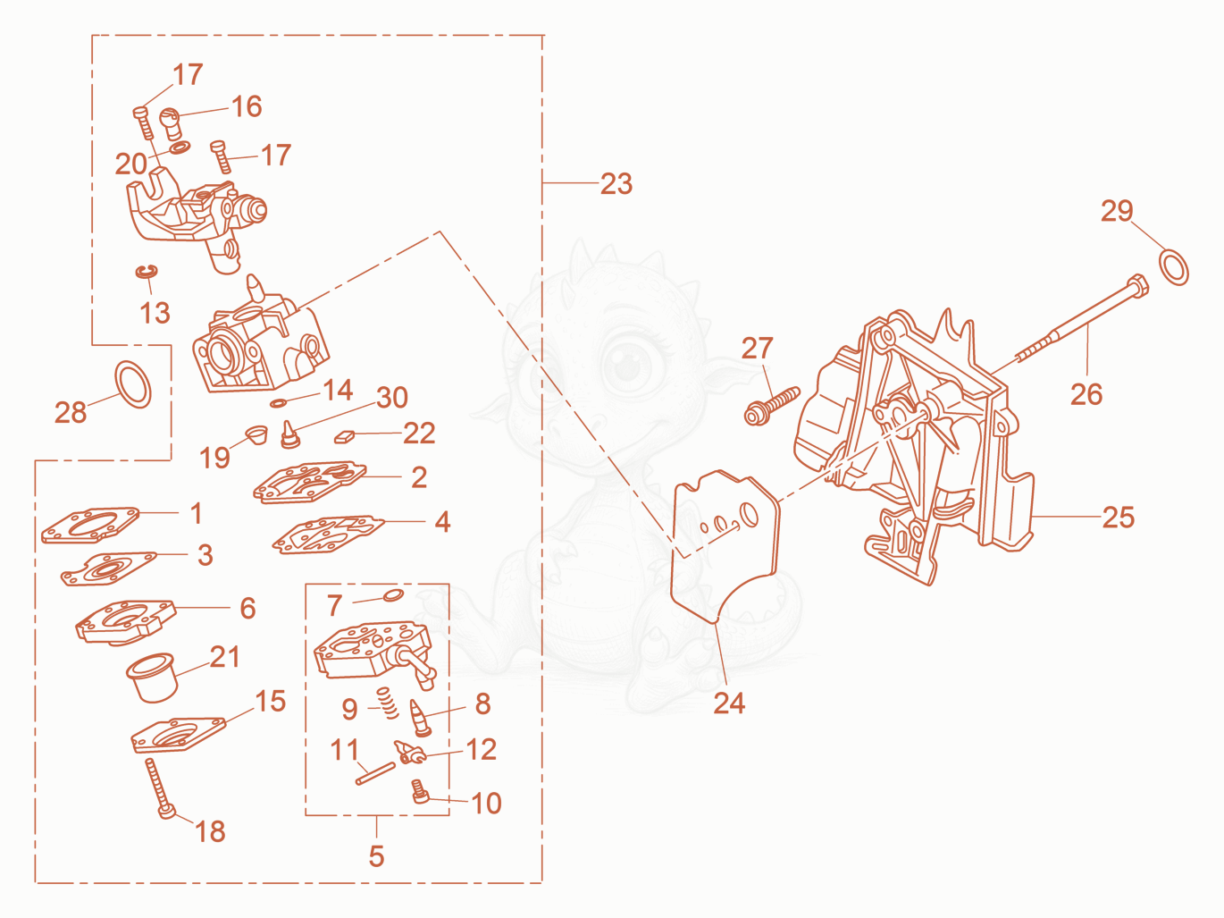 Exploded parts diagram of the Carburetor of a Wacker Neuson P35A, with numbered balloons