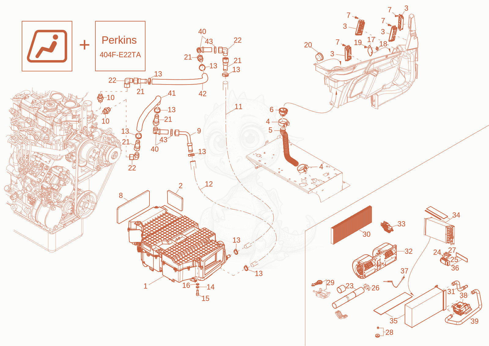 Exploded parts diagram of the heating (OPTION) of a Wacker Neuson EW65, with numbered balloons