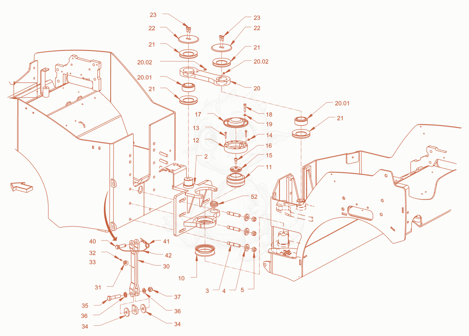 Exploded parts diagram of the centre pivot assembly of a Wacker Neuson RD28-120DPF, with numbered balloons