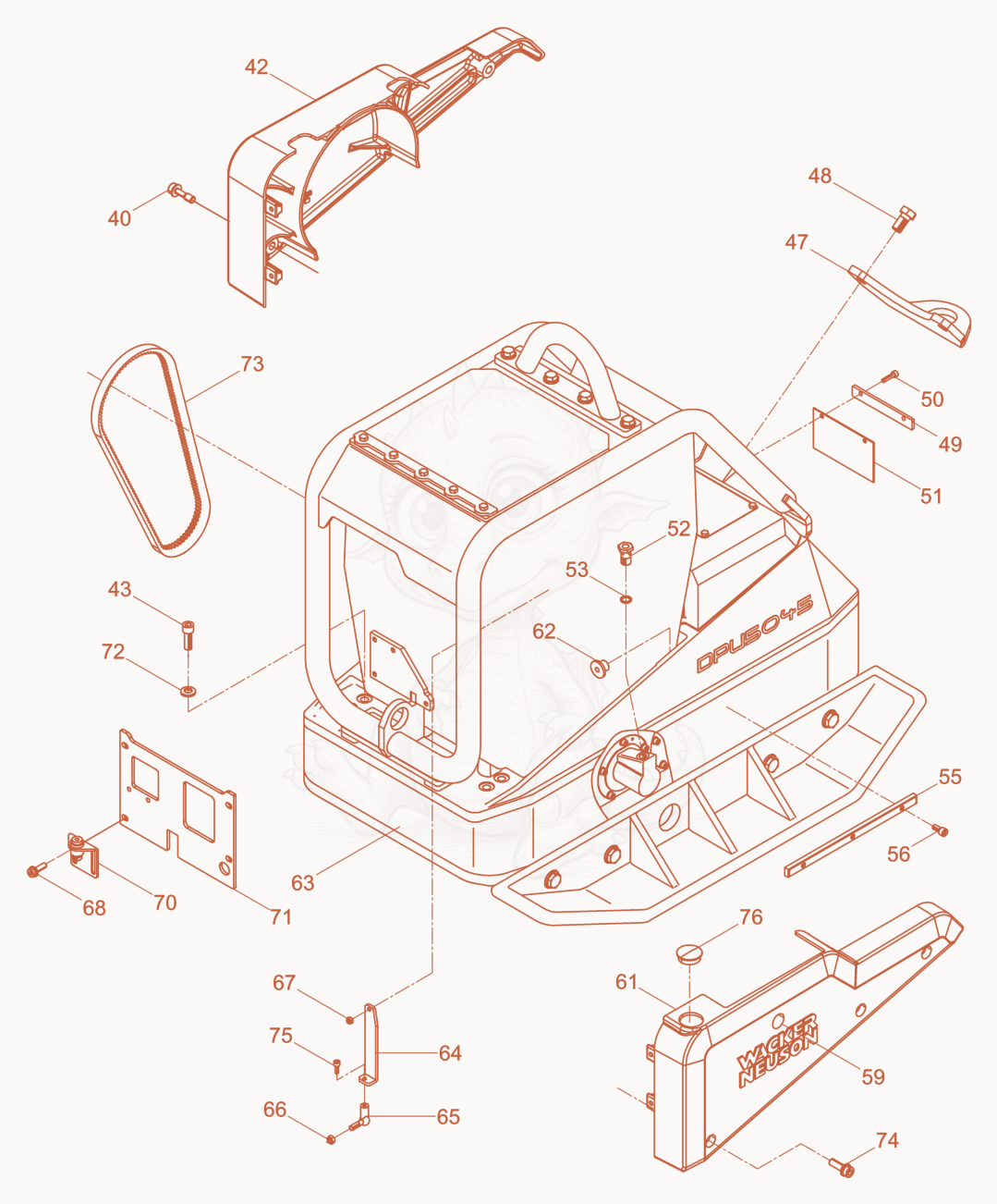 Exploded parts diagram of the Vibratory Plate cpl. of a Wacker Neuson DPU5045H, with numbered balloons